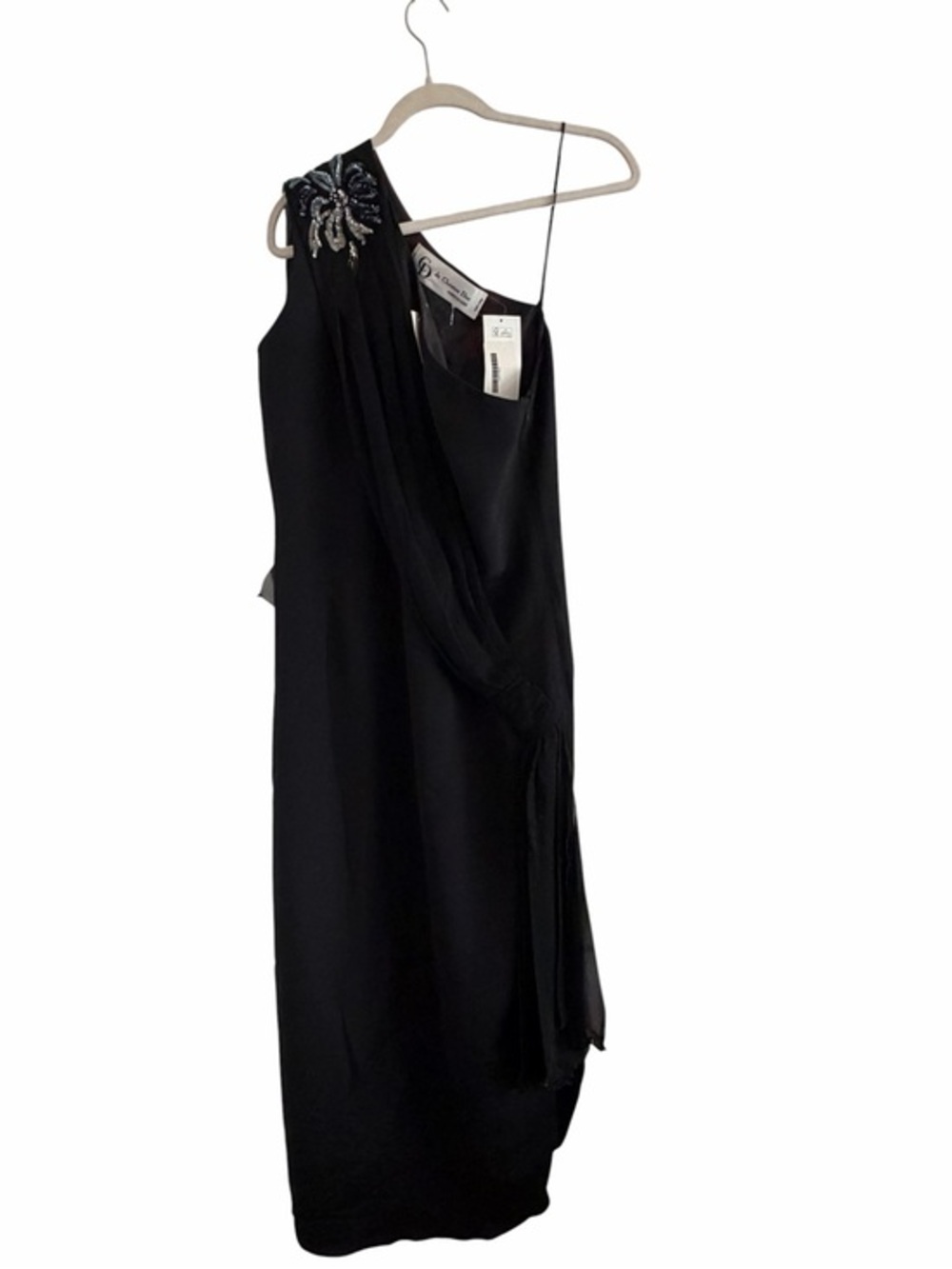 Vintage Christian Dior 1980s Silk Embellished Evening Dress Black Size 12